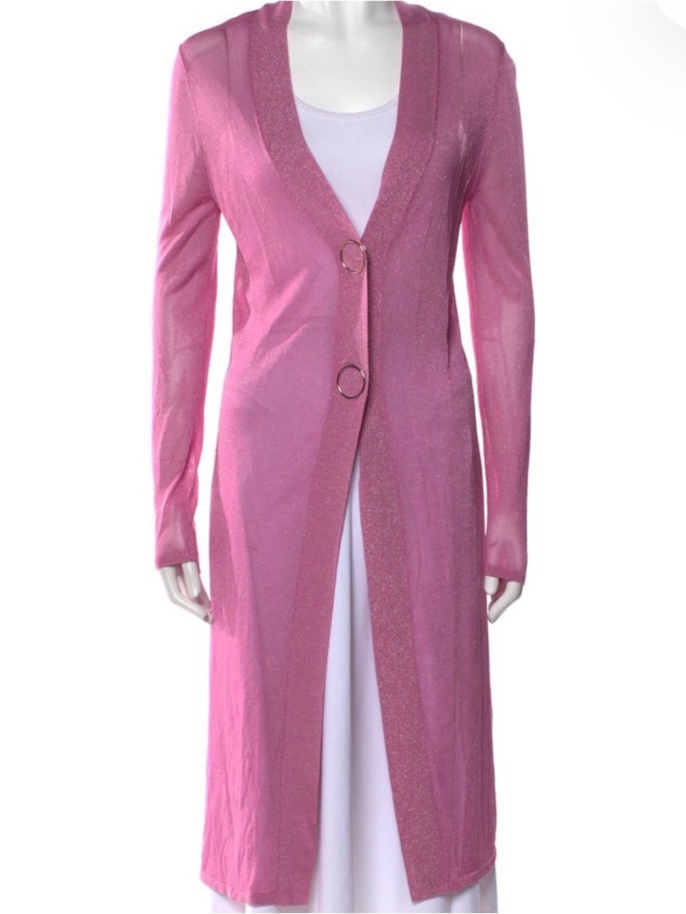 GRLFRND Long Pink Sheer Open-Front Cardigan with Ring Closures